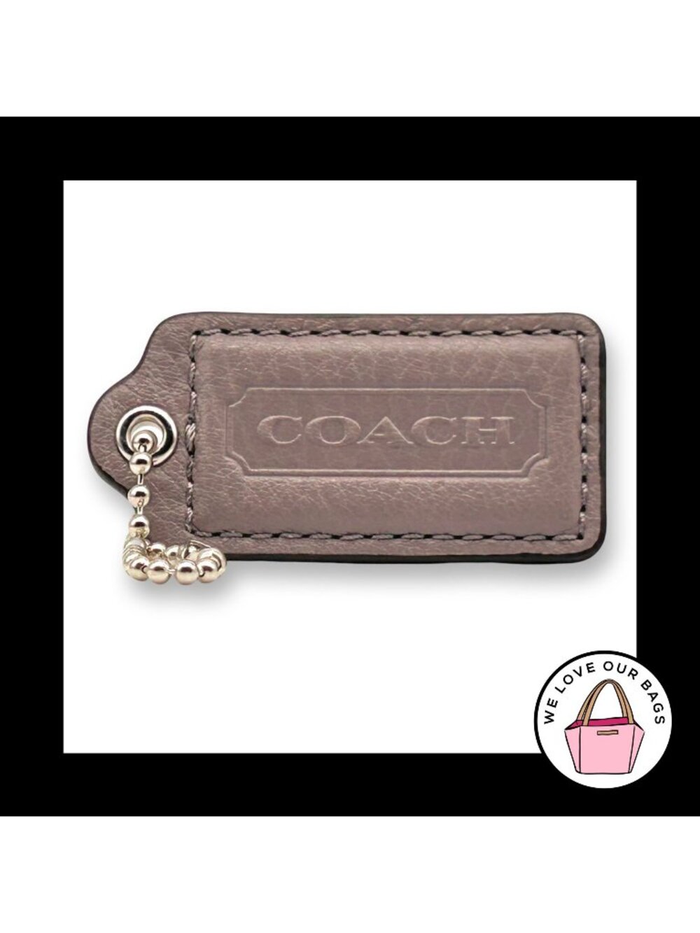COACH HANG TAG 2.5" Purple Gray Bag Charm Keychain Fob Leather Nickel Large